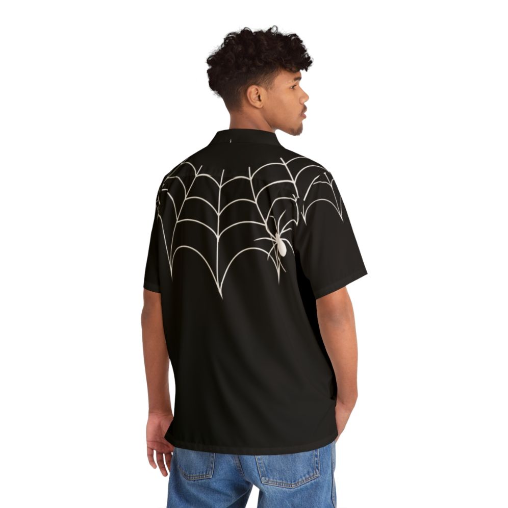 Spooky Black Widow Spider Web Collar Hawaiian Shirt - People Back