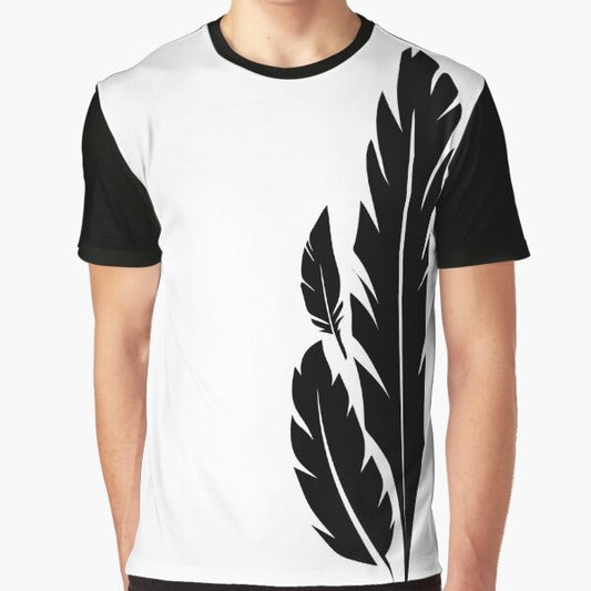 Hawkmoon feather graphic t-shirt for Destiny fans featuring a black and white design