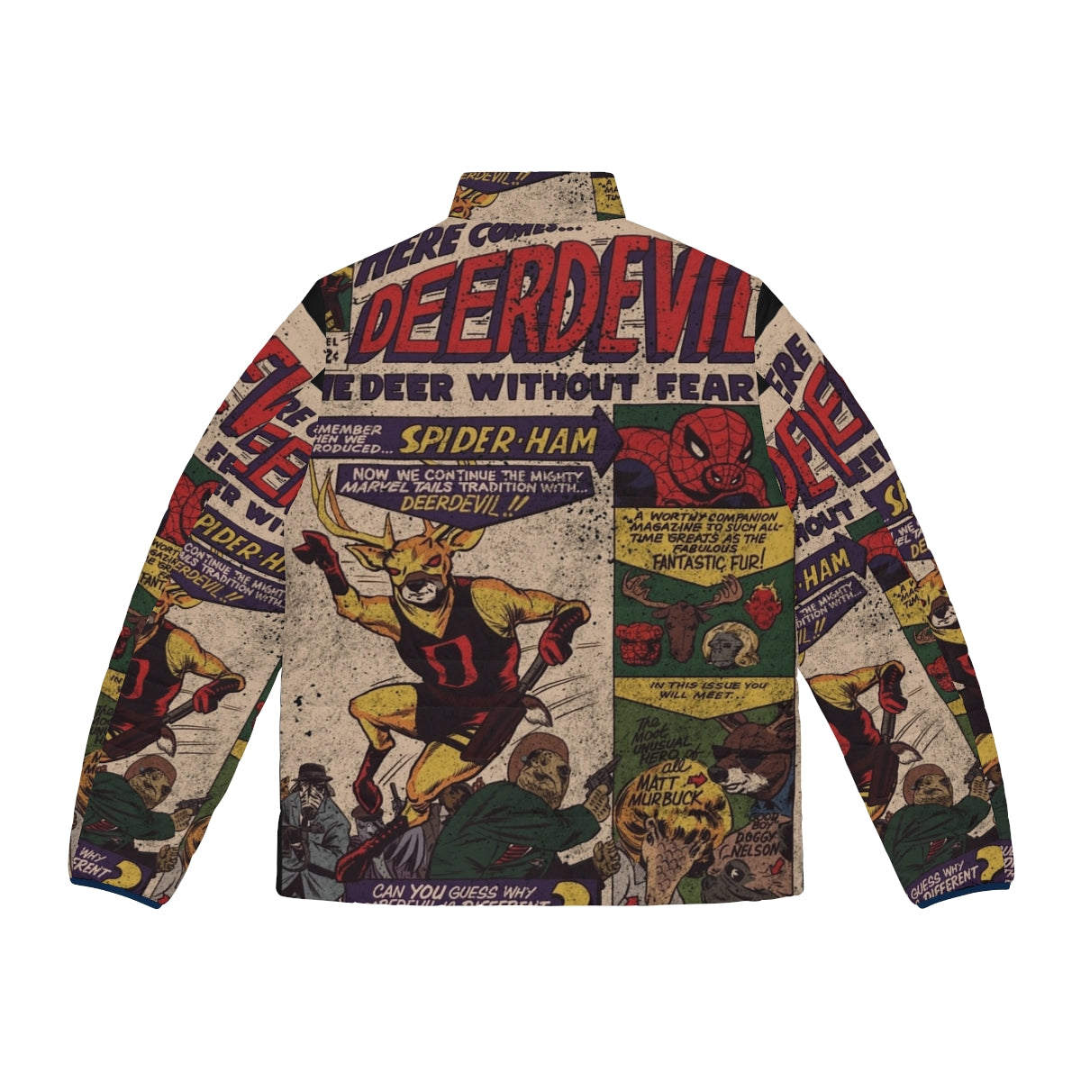 Deerdevil puffer jacket with superhero comic book inspired design - Back