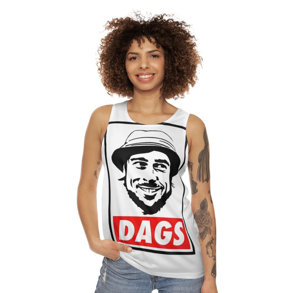 Unisex gypsy-style graphic tank top for dog lovers - women