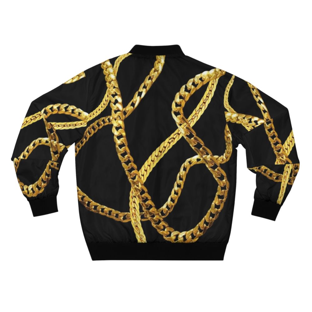 Metallic gold chains bomber jacket, a bold fashion statement - Back