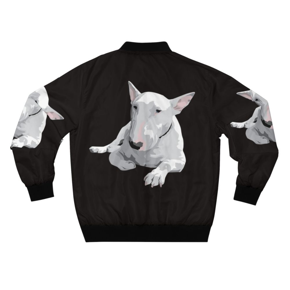 English Bull Terrier wearing a bomber jacket - Back