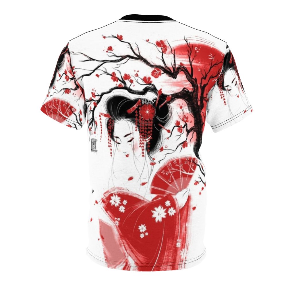 Red and white geisha girl sketch design on a t-shirt - Back