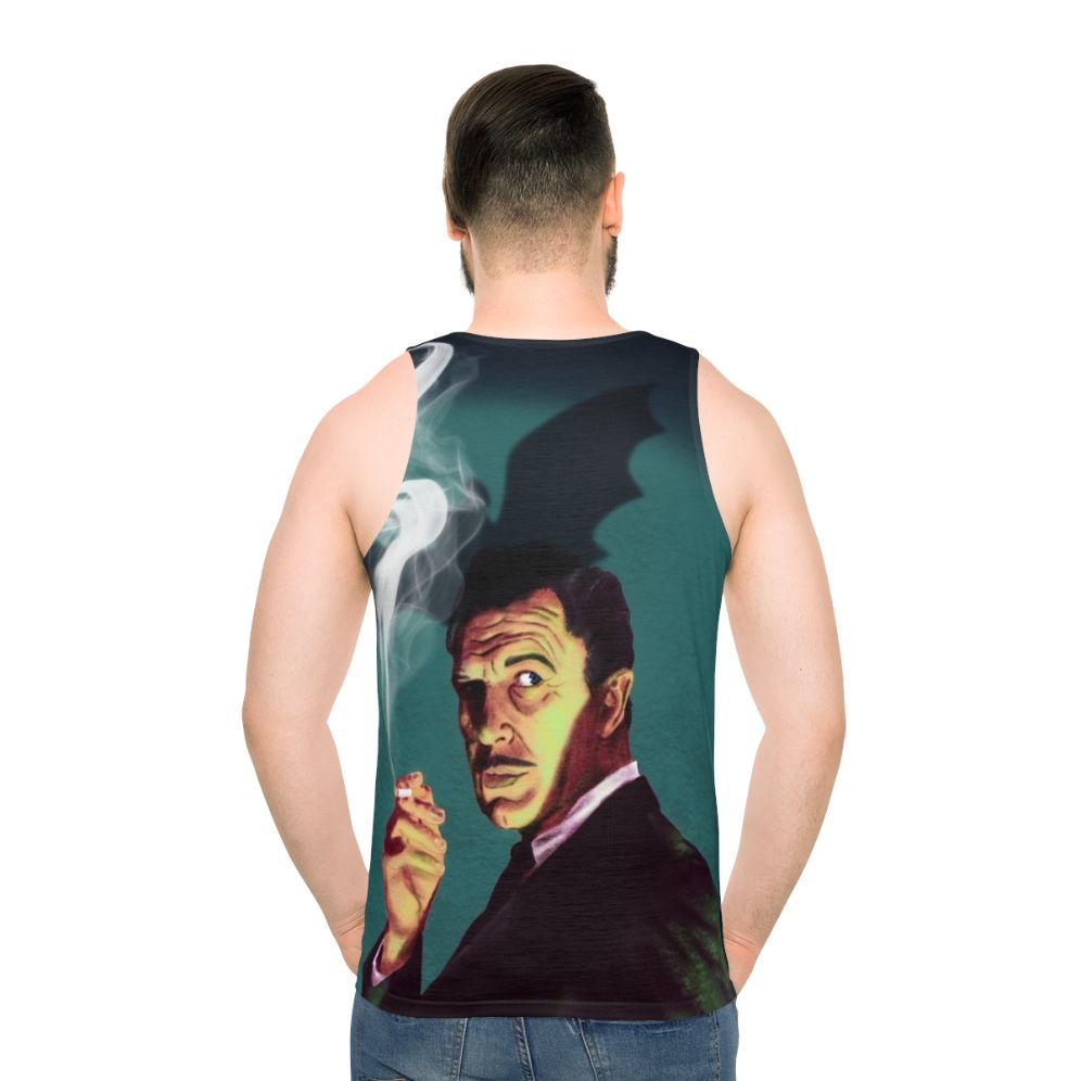 Unisex tank top featuring retro image of actor Vincent Price - men back