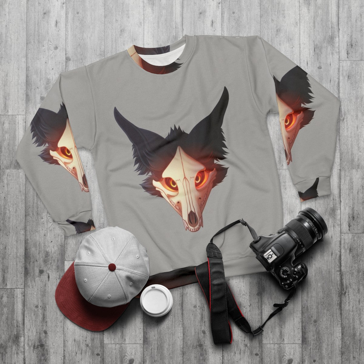 Spooky Cadaver Sweatshirt with Skulldog Design - flat lay