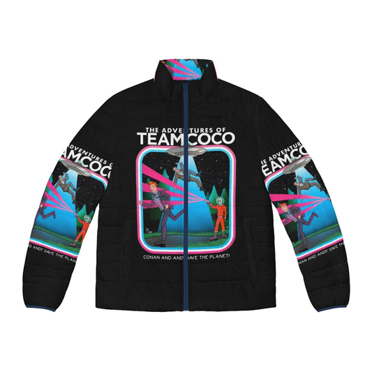 Team Coco Puffer Jacket with UFO and alien graphics