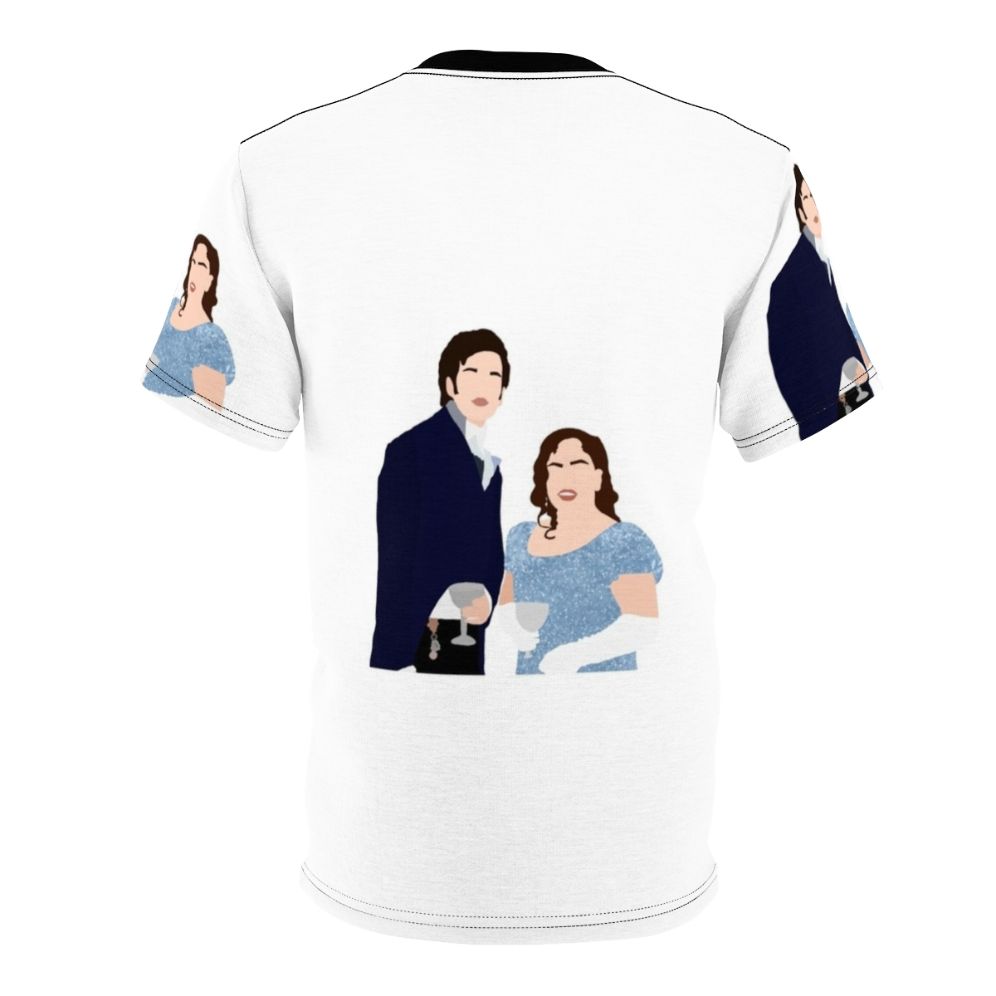 Bridgerton-inspired AOP t-shirt featuring Penelope Featherington and Colin Bridgerton smiling - Back