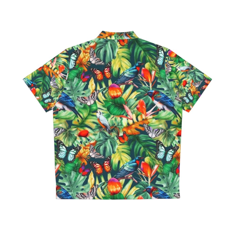 Jungle Watercolor Hawaiian Shirt with Tropical Floral and Botanical Print - Back