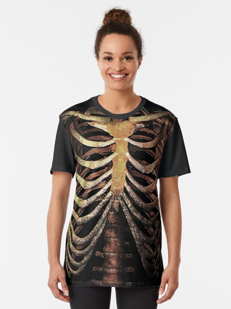 Rib Cage Graphic T-Shirt featuring a trendy skeleton design from Sardinia, Italy. - Women