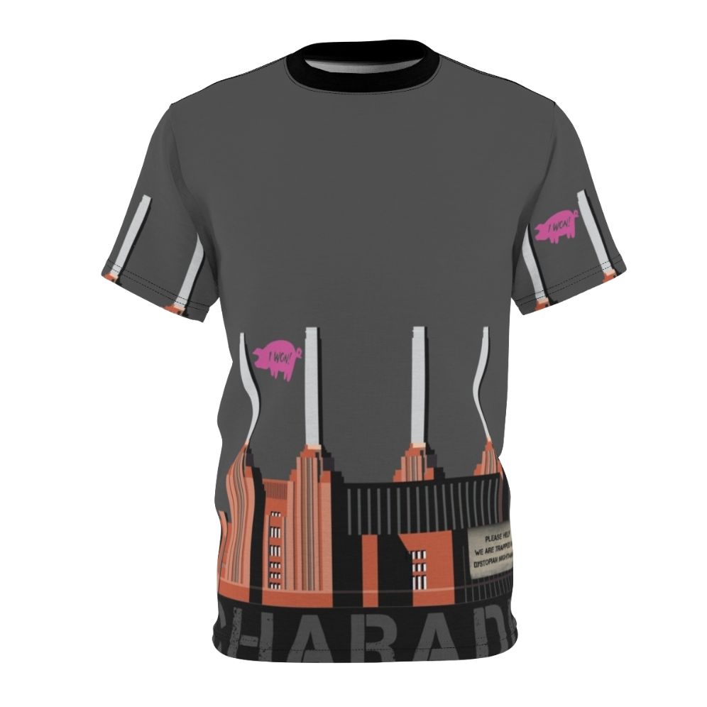 Charade AOP T-Shirt featuring a satirical design inspired by the Pink Floyd album 'Animals'