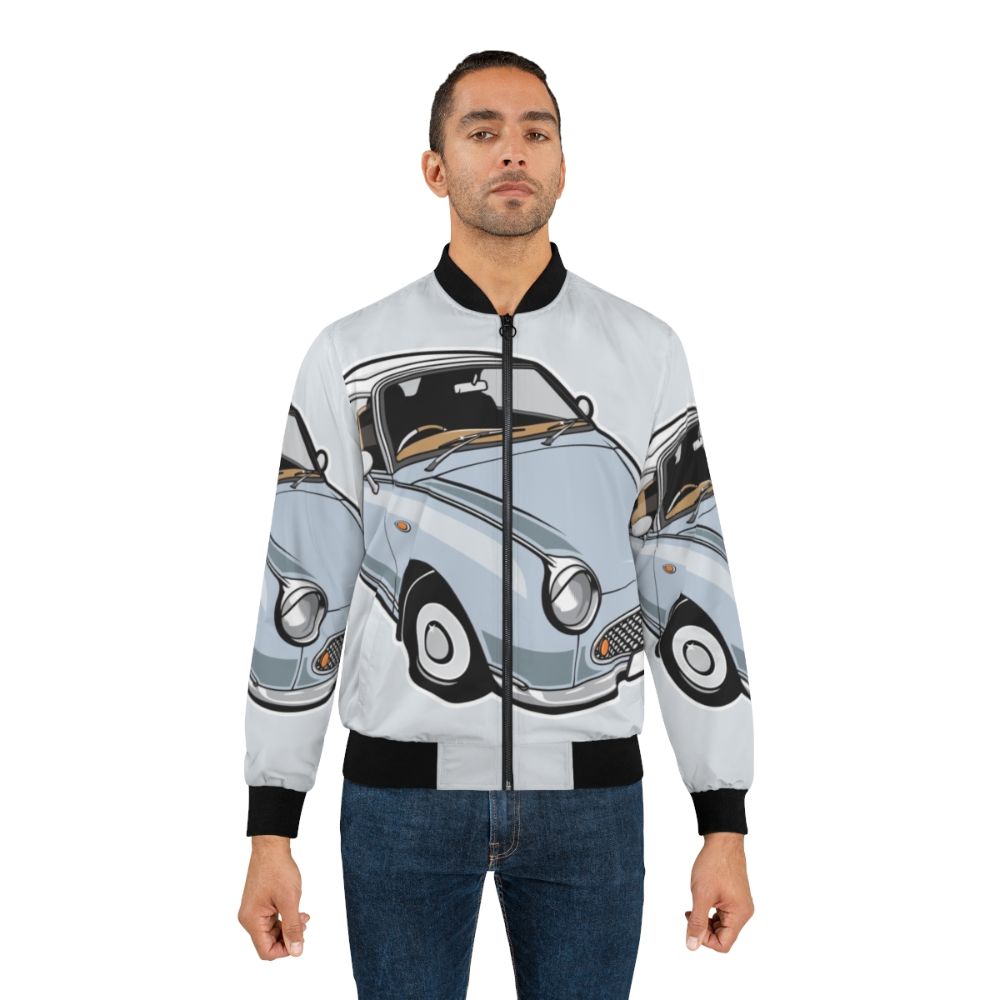 Pale aqua bomber jacket with Nissan Figaro car graphic - Lifestyle