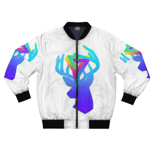 Neon bomber jacket with abstract acrylic deer design