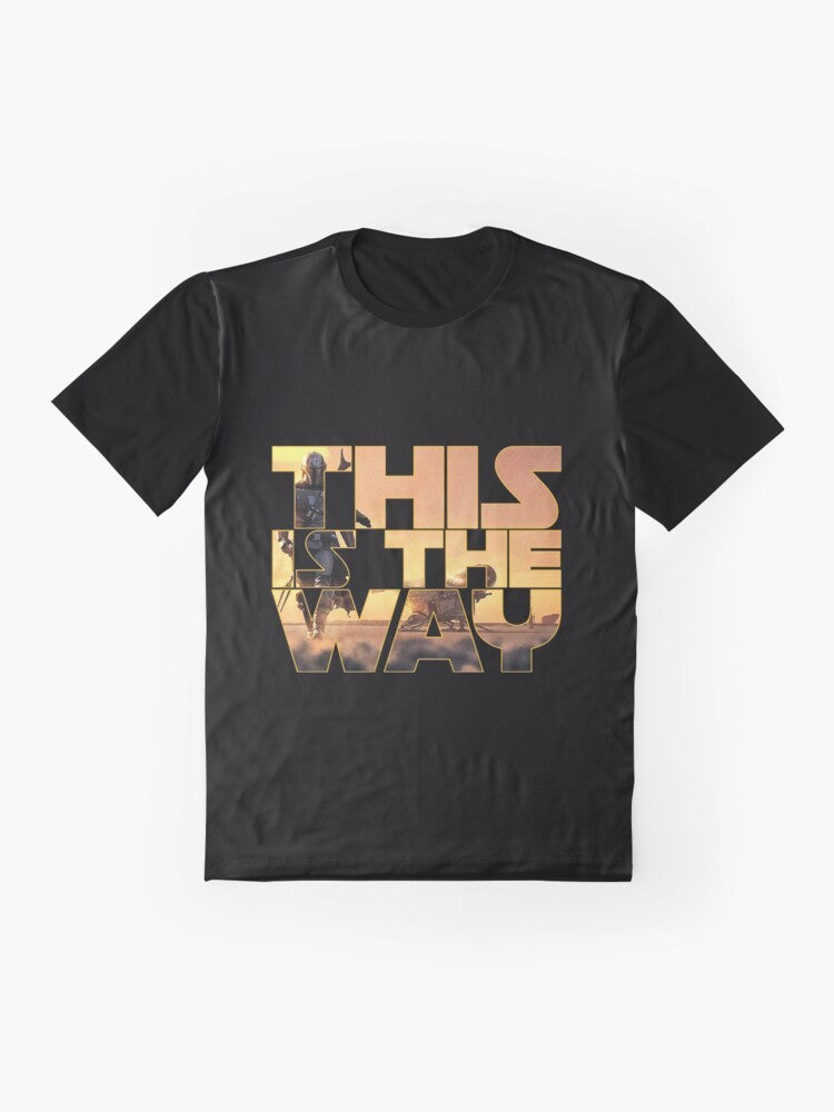 Mandalorian-inspired "This is the Way" graphic t-shirt with stars and sci-fi elements - Flat lay