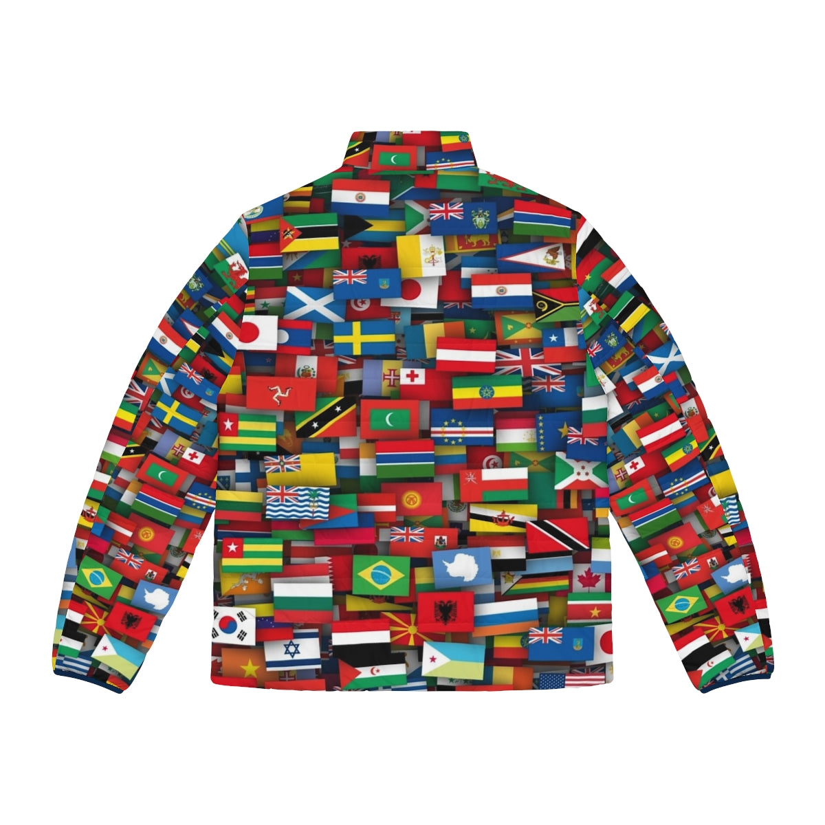 Flags of the world puffer jacket with vibrant national flag patterns - Back