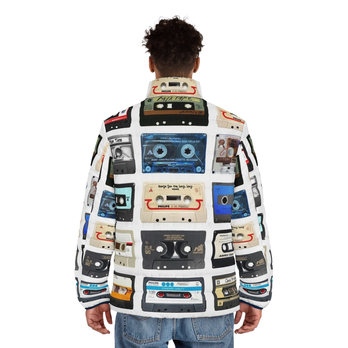 Music Puffer Jacket featuring retro, geeky, and pop culture inspired design - men back