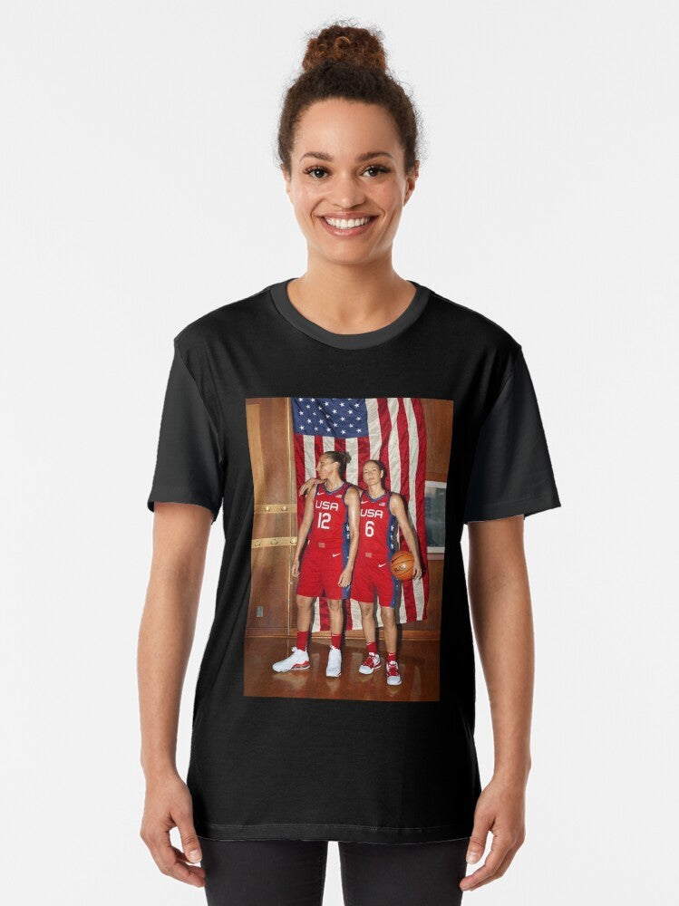 Team USA Basketball Graphic T-Shirt with images of Sue Bird and Diana Taurasi - Women