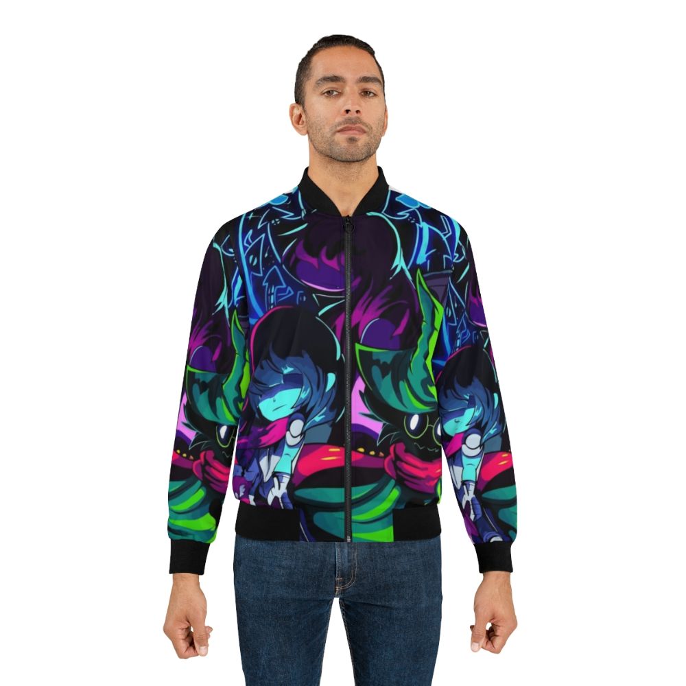 Deltarune Friends Bomber Jacket - Minimalist Design with Kris, Susie, and Ralsei - Lifestyle