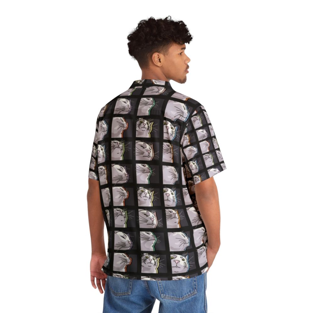 Vibrant Hawaiian shirt with a cat vibing to music meme design - People Back