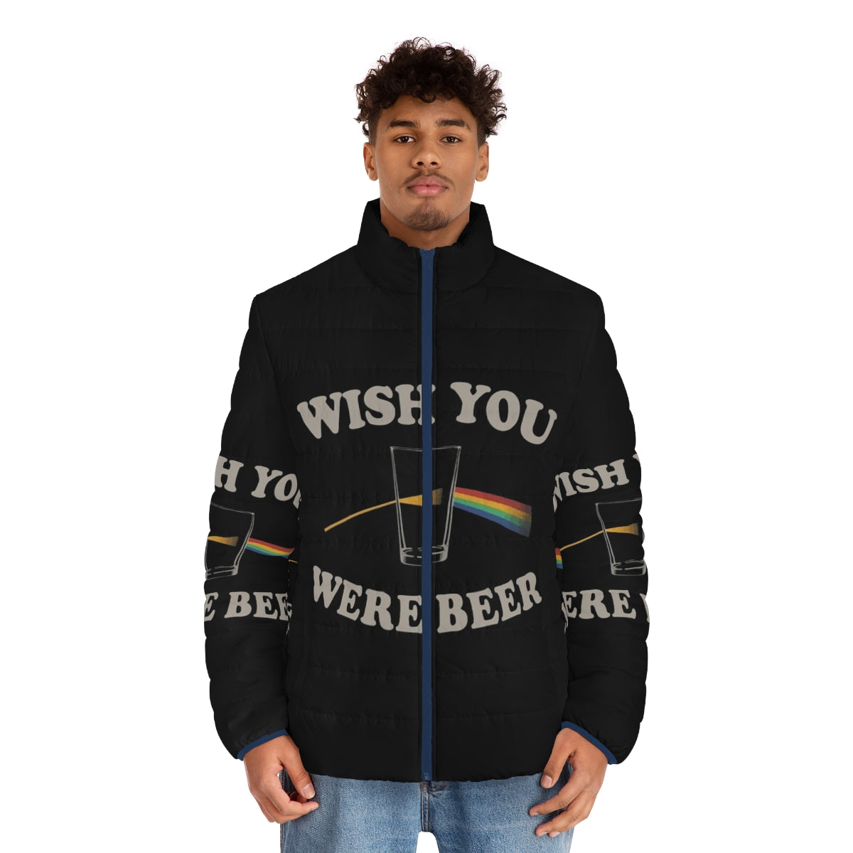 Pink Floyd inspired "Wish You Were Beer" puffer jacket - men front