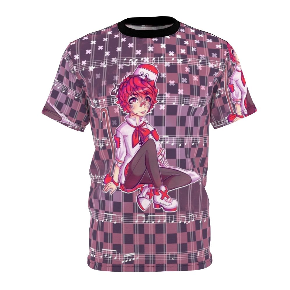 Vocaloid anime character fan art t-shirt with music notes and purple design