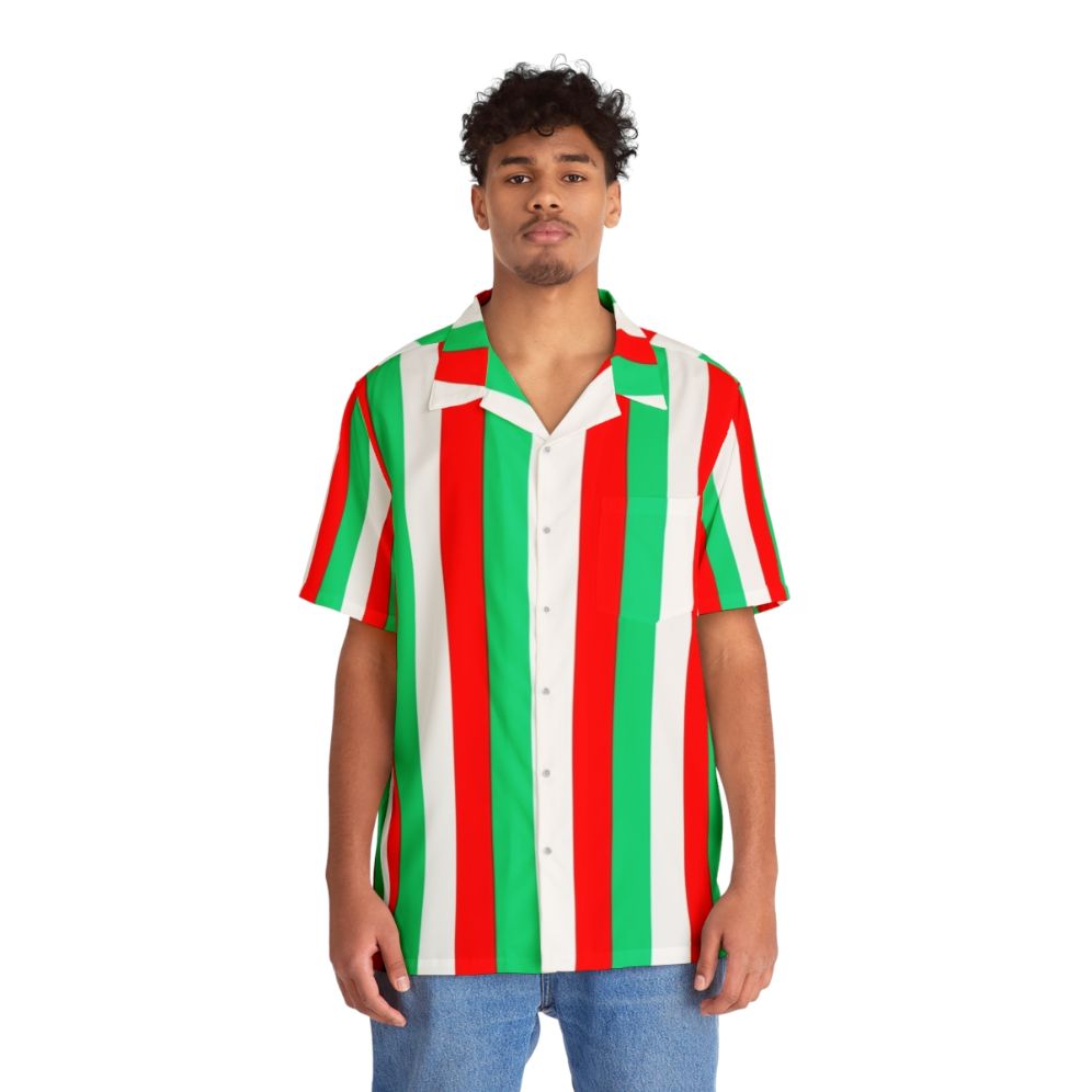 Red, green and white striped Hawaiian shirt - People Front