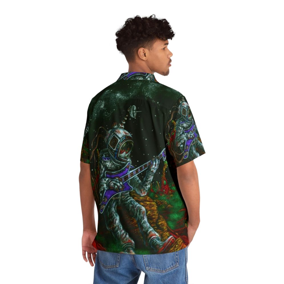 Music-inspired Hawaiian shirt with guitar and sci-fi elements - People Back