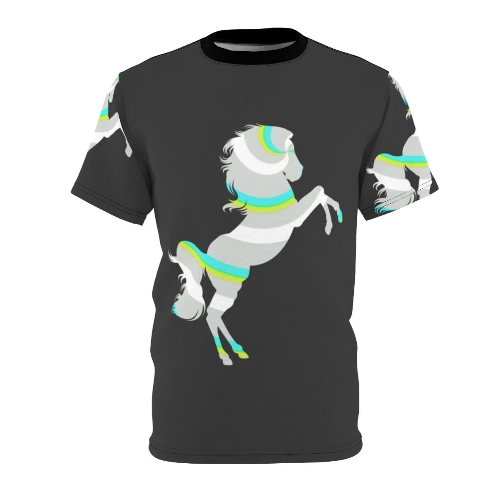 Colorful abstract t-shirt design featuring a horse and other legendary animals