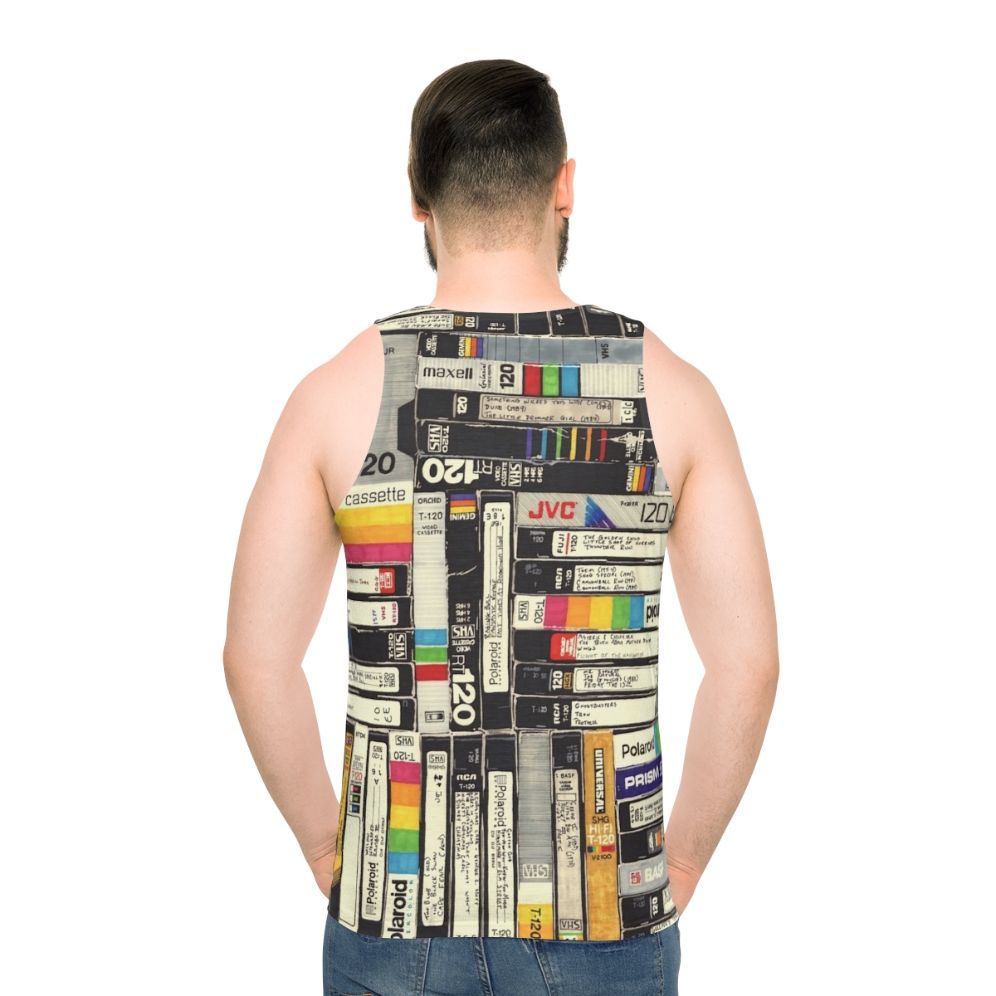 Retro VHS unisex tank top with pop art design - men back