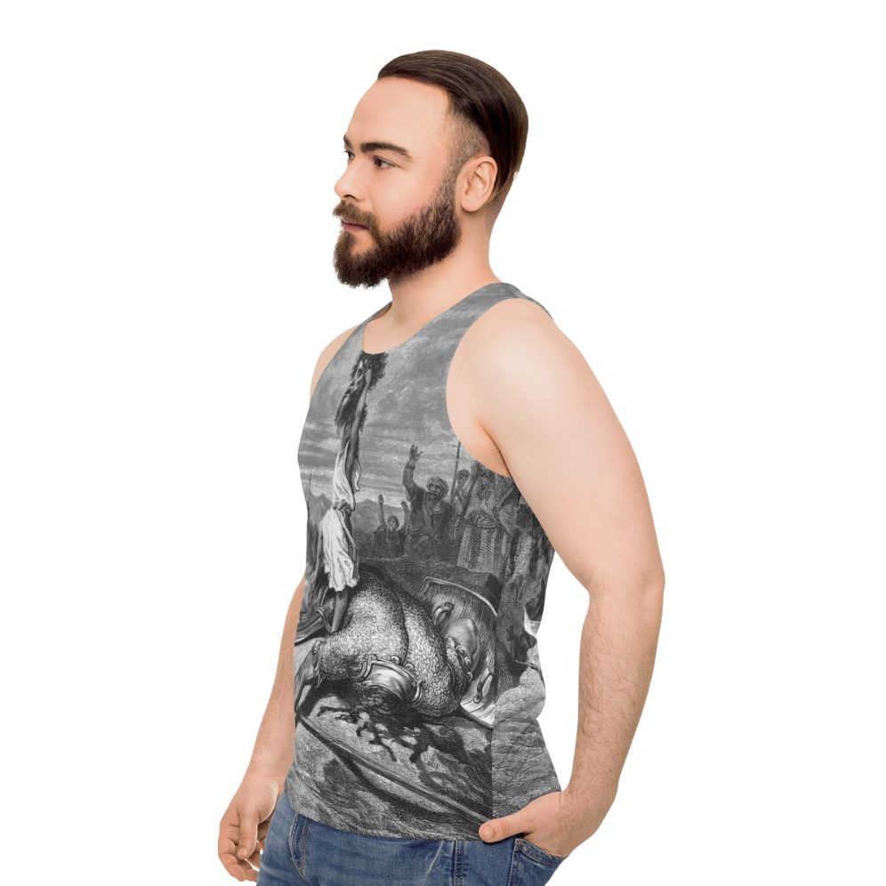 Unisex tank top featuring Davide E Golia biblical history artwork - men side