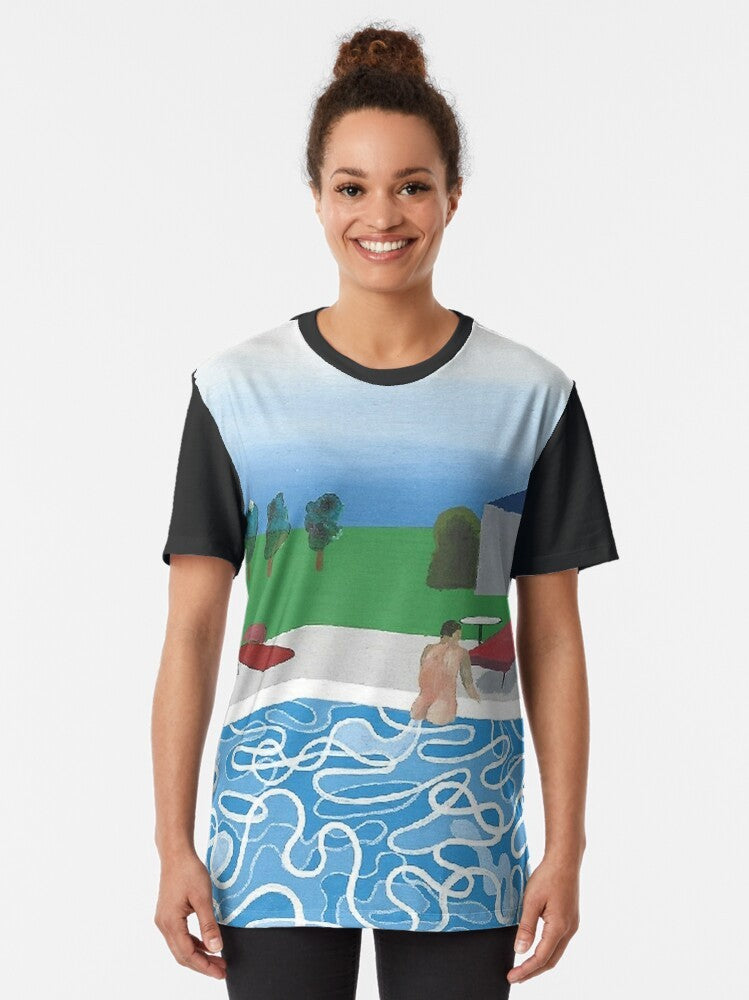 Vintage David Hockney art graphic t-shirt featuring a swimming pool design - Women