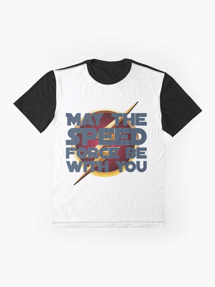 Arrowverse Flash Graphic T-Shirt with "May The Speed Force Be With You" Design - Flat lay