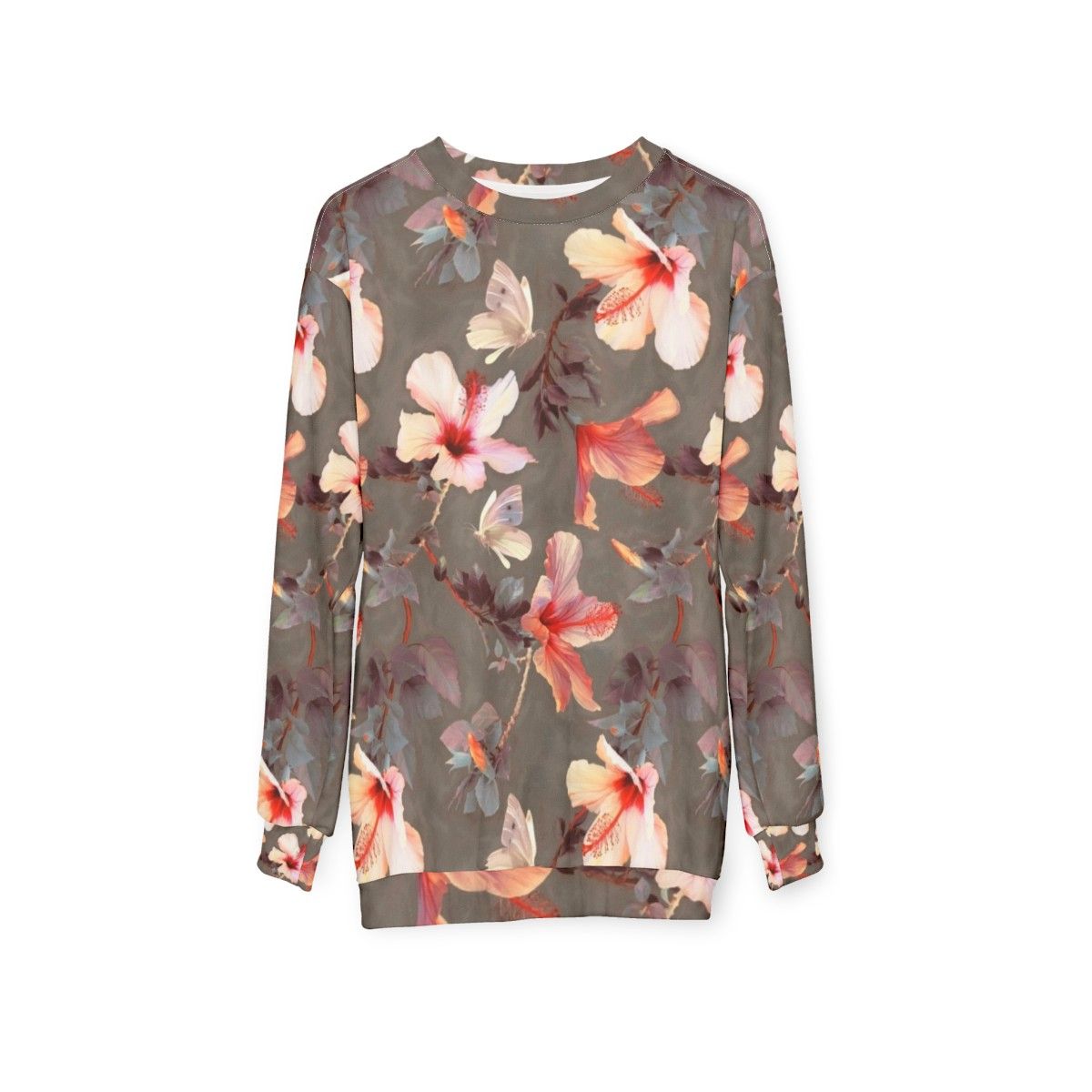 Coral hibiscus floral printed sweatshirt - hanging