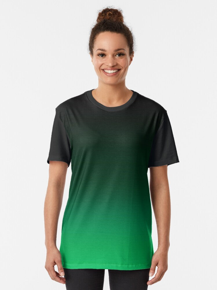 Ombre gradient graphic design on a green t-shirt - Women