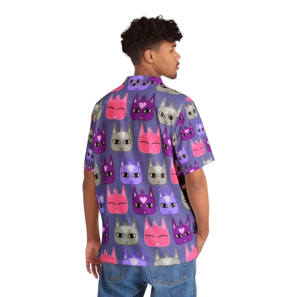 Vibrant hawaiian shirt with repeating cat pattern - People Back