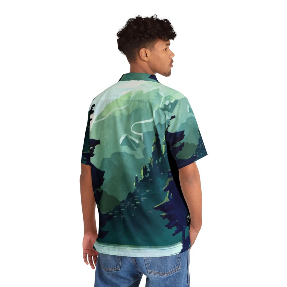 Canadian mountain landscape Hawaiian shirt with blue, green, and rocky mountain details - People Back