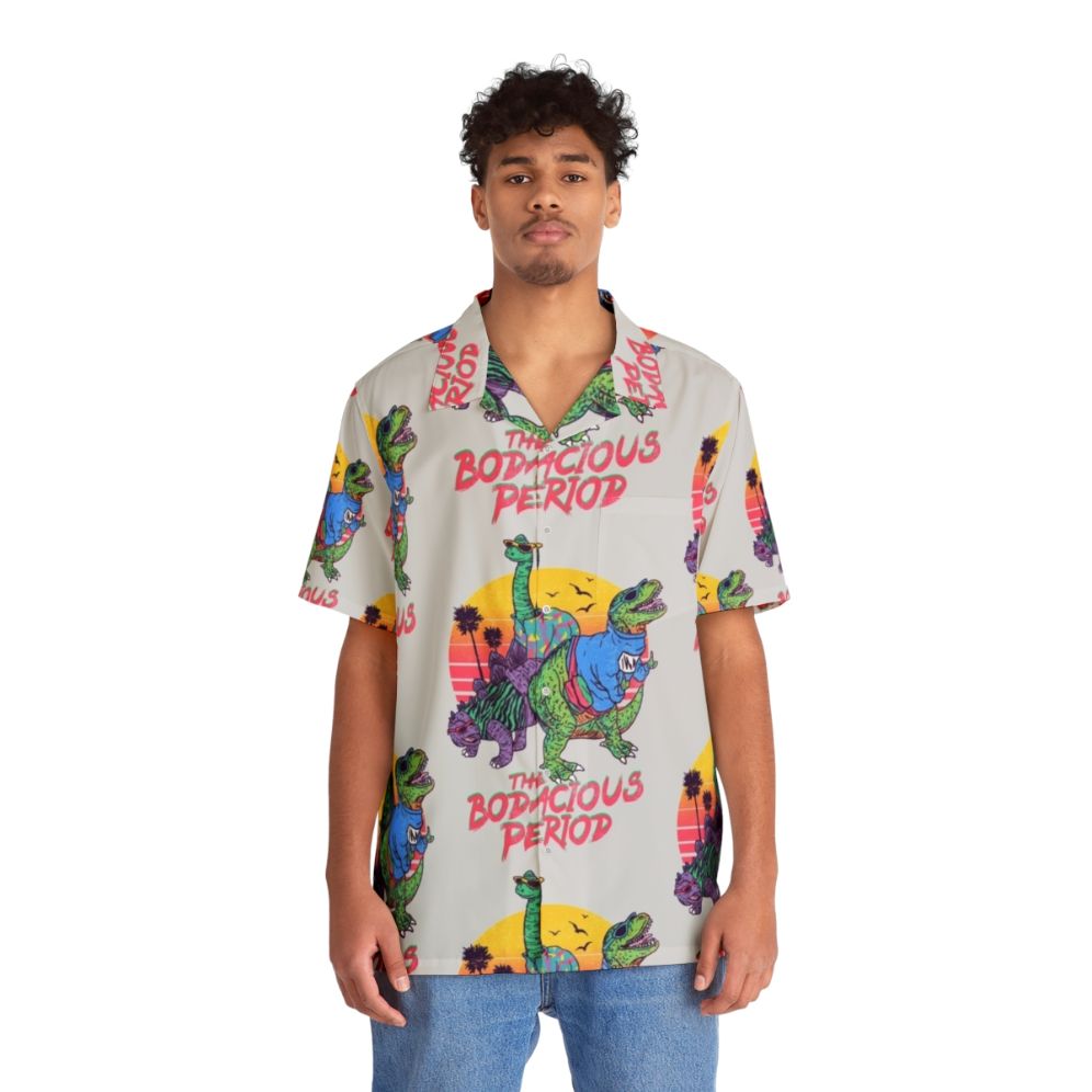 Model wearing the Retro Dinosaur Hawaiian Shirt - People Front