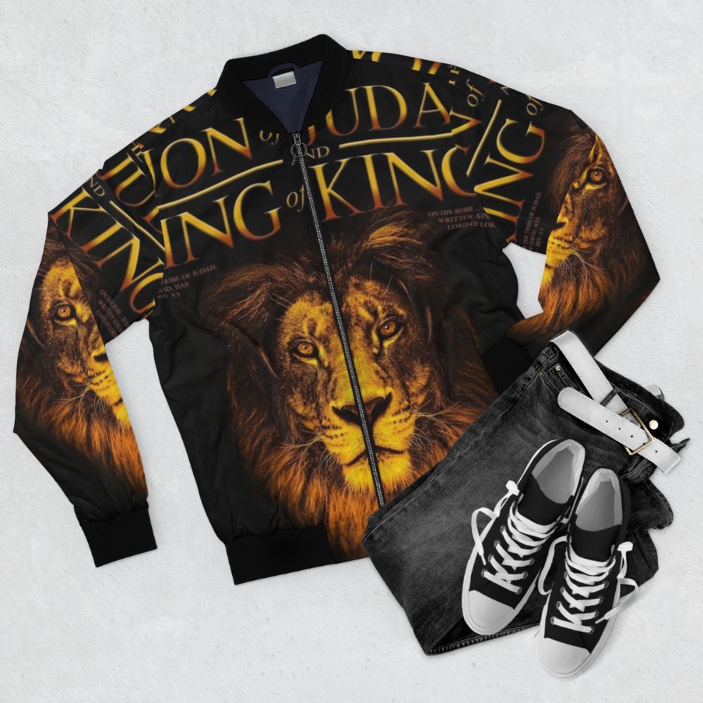 Judah Rastafarian Lion of Judah Bomber Jacket - Flat lay