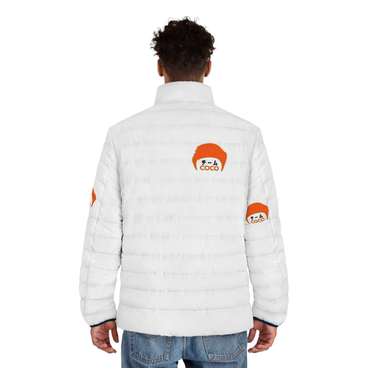 Team Coco Kanji Puffer Jacket with Japanese design and anime-inspired details - men back