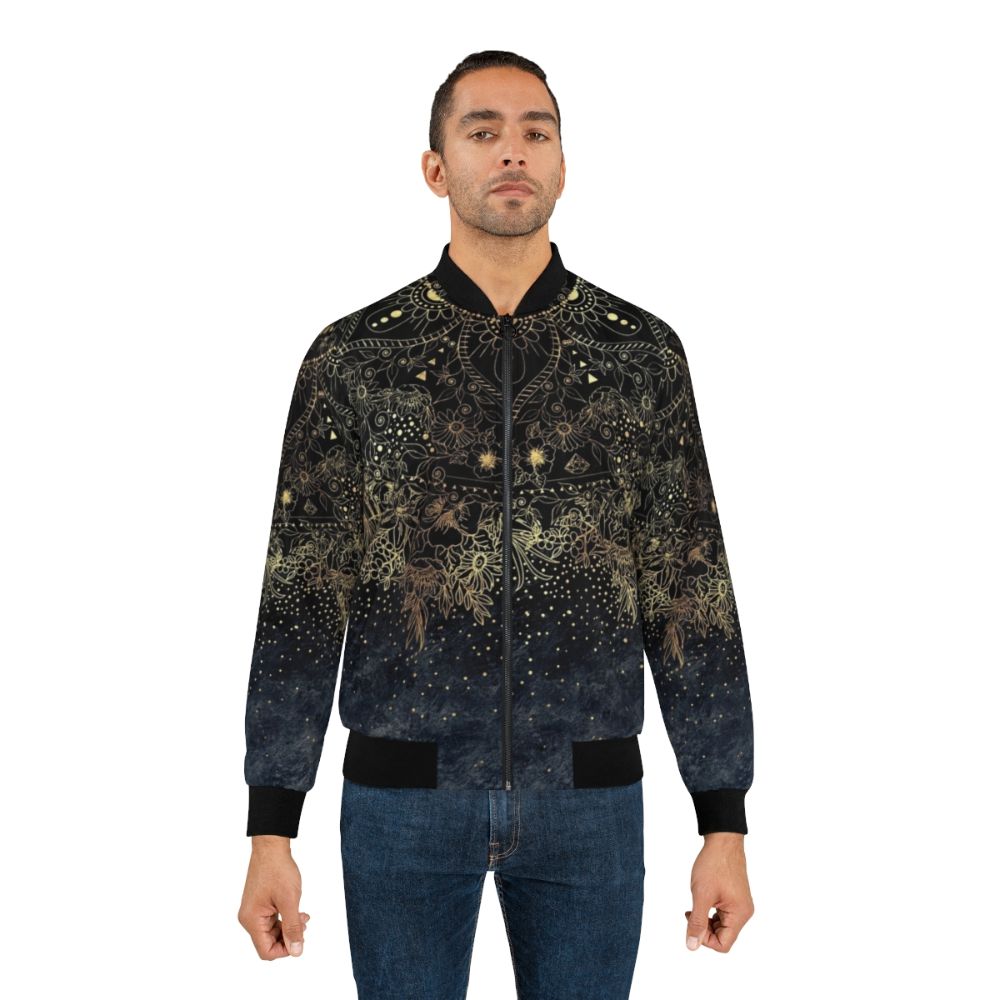 Blue and gold mandala floral pattern on a bomber jacket - Lifestyle