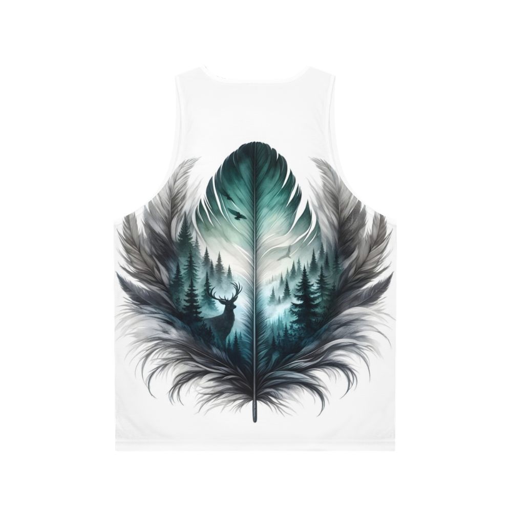 Unisex forest feather tank top with nature inspired design - Back