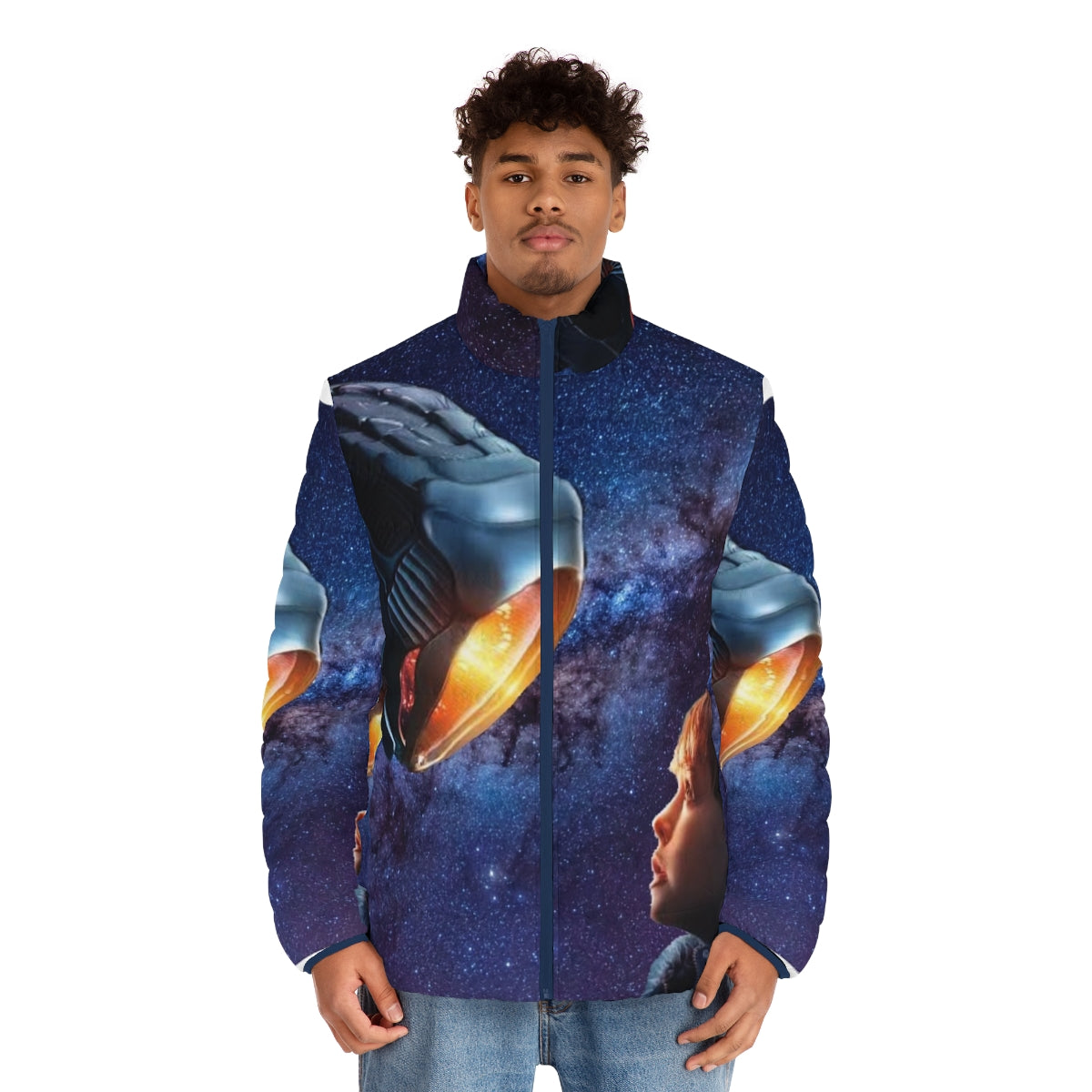 Stylish Lost in Space-themed puffer jacket for cozy sci-fi adventure - men front