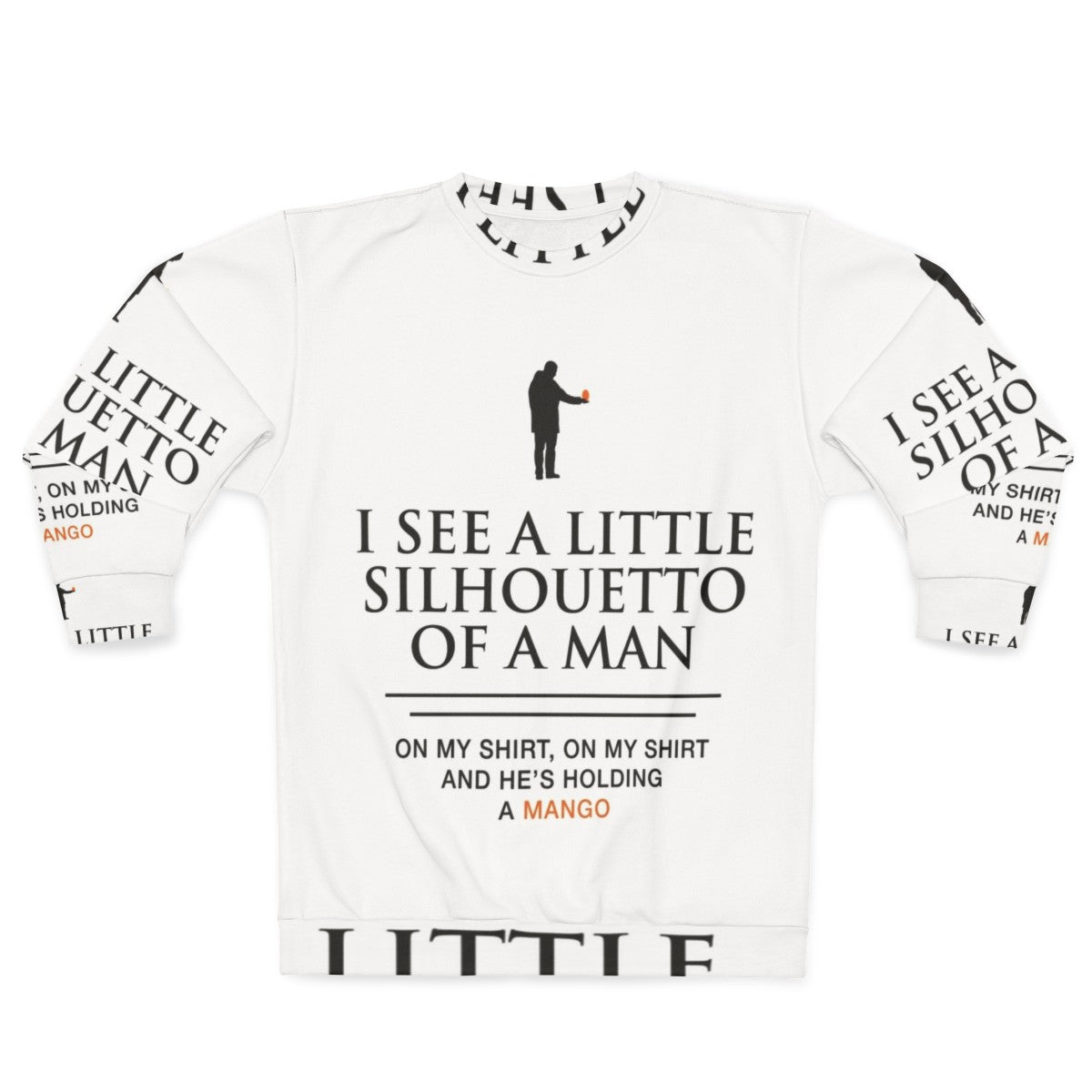 Mango-themed sweatshirt with funny music lyrics