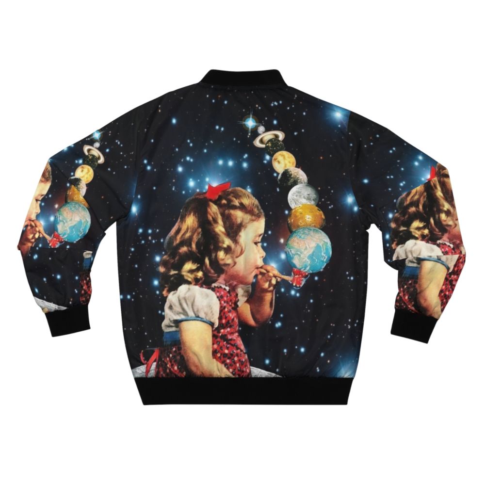 Vintage collage bomber jacket with surreal, psychedelic design - Back