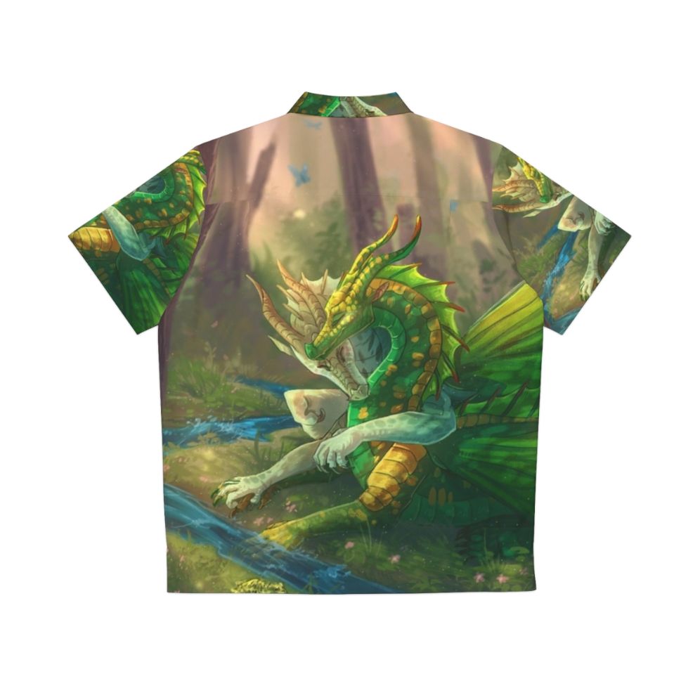 Sundew and Willow 'Wings of Fire' Hawaiian Shirt with Floral and Dragon Motif - Back