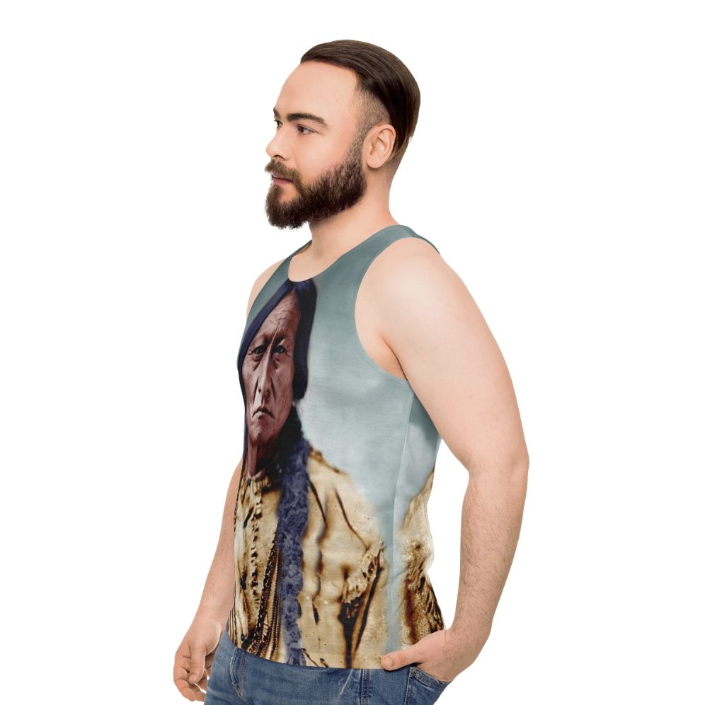 Sitting Bull Unisex Tank Top with Native American Tribal Designs - men side