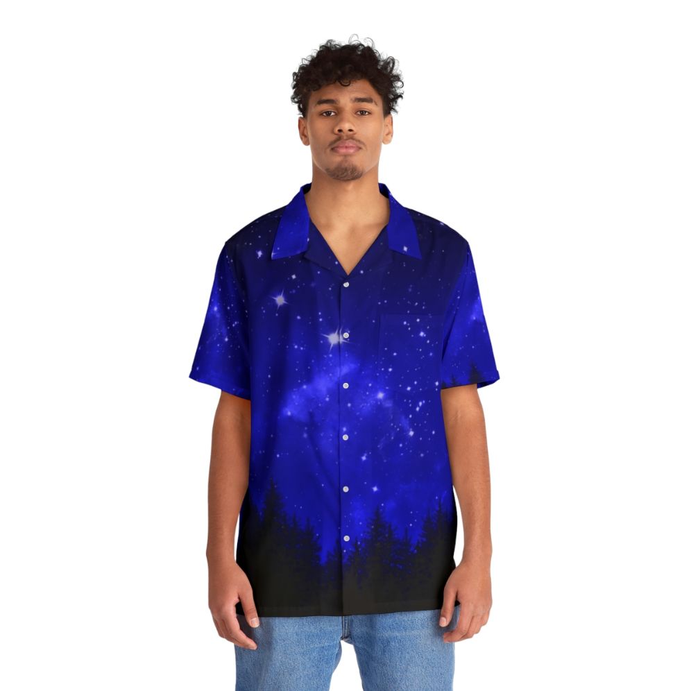 Blue galaxy forest night sky Hawaiian shirt - People Front