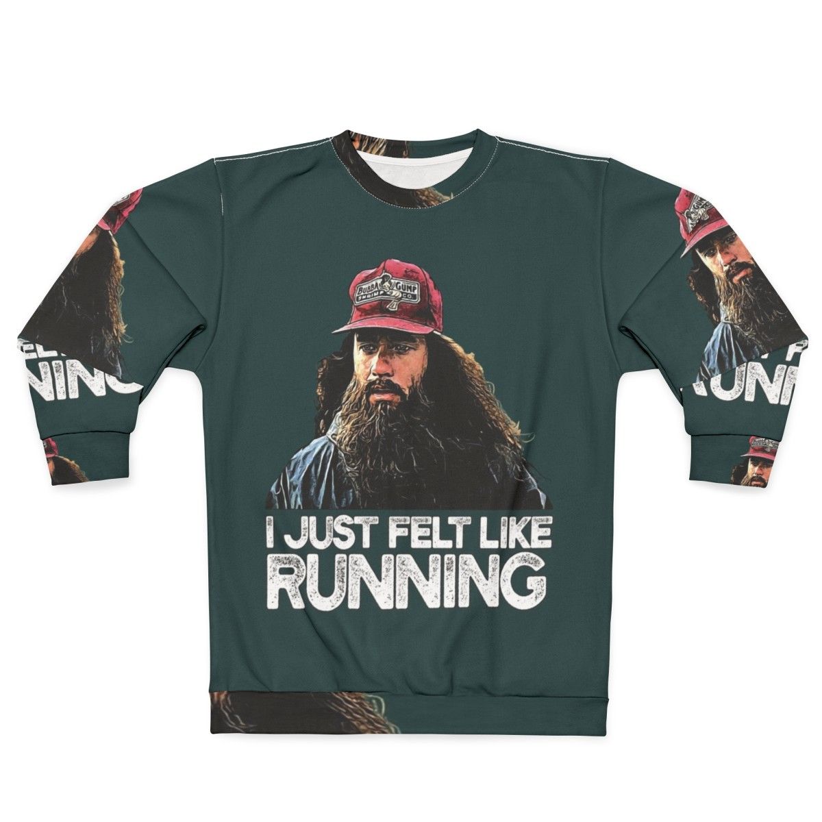 "I Just Felt Like Running" Forrest Gump inspired graphic on a cozy sweatshirt