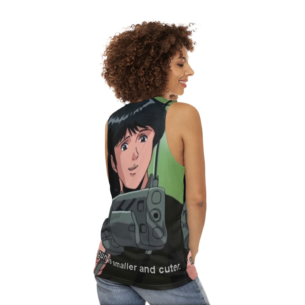 Unisex Anime-Inspired Military Tank Top with Gun Meme - women back