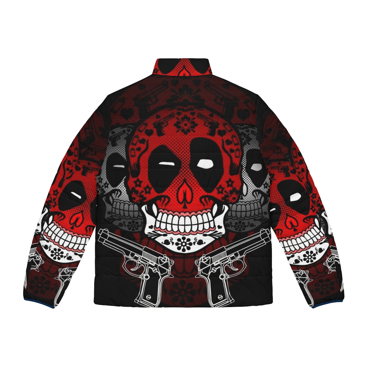 Colorful puffer jacket with day of the dead sugar skull design - Back