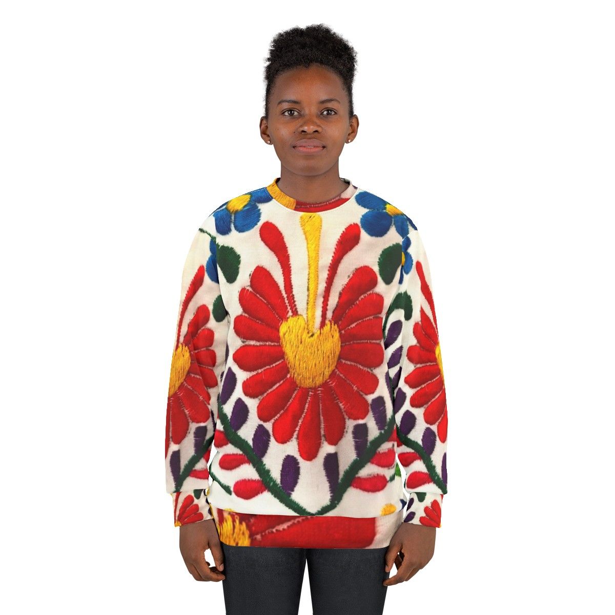 Mexican flowers sweatshirt with red floral design - women